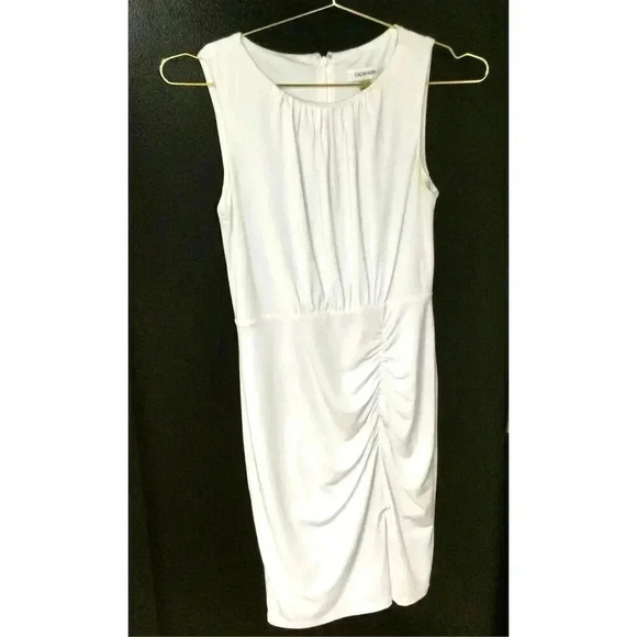 Calvin Klein Womens White Lined Sassy Slit Front Hem Ruched Mini Dress Size 2P - Picture 1 of 10